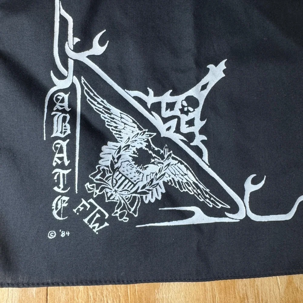 Vintage 1984 ABATE FTW Biker Bandana Black Eagle Graphic Motorcycle Scarf